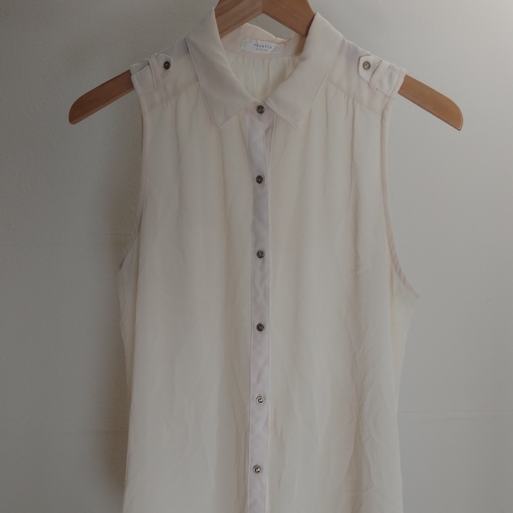 Rosette Sheer Button Up Collared Blouse [S/M]